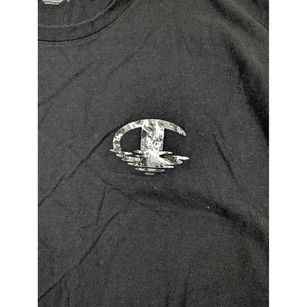 Champion Shirt Mens XL Black Long Sleeve Marble C Logo Script Sleeve Graphic - Picture 3 of 8